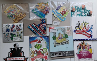 CUPCAKE & CAKE TOPPERS - CAKE & BANNER SETS - HAPPY BIRTHDAY CHARACTER THEMES