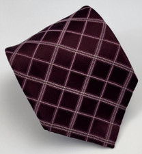 DKNY Silk Tie Maroon Red Purple Gray Plaid Geometric Men Necktie USA 58 x 3.5/8