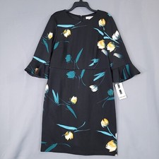 Nine West Women's Floral Sheath Dress Midi 3/4 Sleeve Multicolor Size 14
