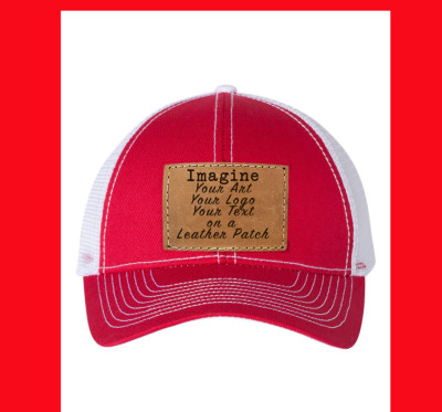 Mega Cap Heavy Cotton Twill Front Trucker w/ Saddle Leather Patch YOUR LOGO, ART