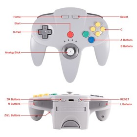 2.4G Wireless N64 Controller Rechargeable Gamedpad w/Rumble Pak for Nintendo 64