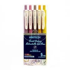 WRITECH Sweet Vintage Retractable Gel Pen Asst Colors 5/Pk School Office Journal