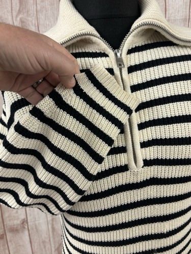 Jigsaw Ladies Chunky Knit Jumper Sweater 1/4 Zip Roll Neck Striped Size XS - Picture 17 of 23