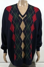 PRINGLE of Scotland Men's Lambswool Sweater XL V Neck Scotland Geometric Blue