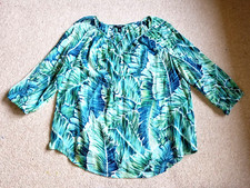 Womens Top-CHAPS RALPH LAUREN-green/blue/white tropical gauzy cotton 3/4 slv-L