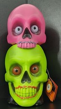 Hyde Eek Neon 14" Light Sound Stacked Skulls Halloween Blow Mold Pink Green GIFT