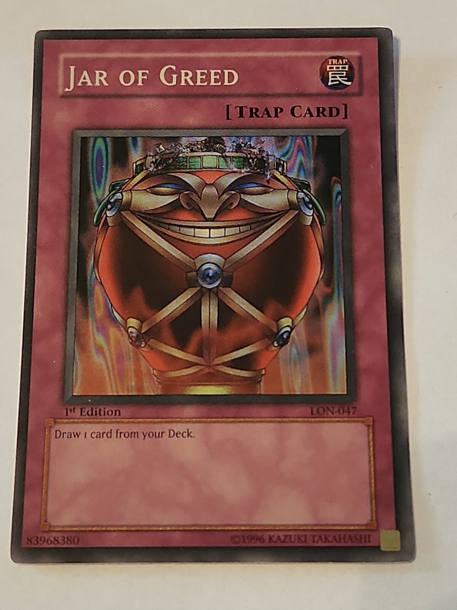 Jar of Greed LON-047 1st Edition Yu-Gi-Oh trap card super rare NM