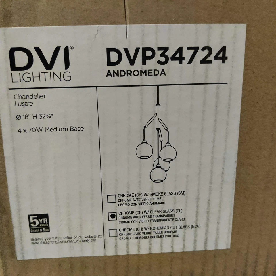 Candelabro cromado 4 luzes com vidro transparente, iluminação DVI DVP34724CH-CL Andromeda - Imagem 2 de 4