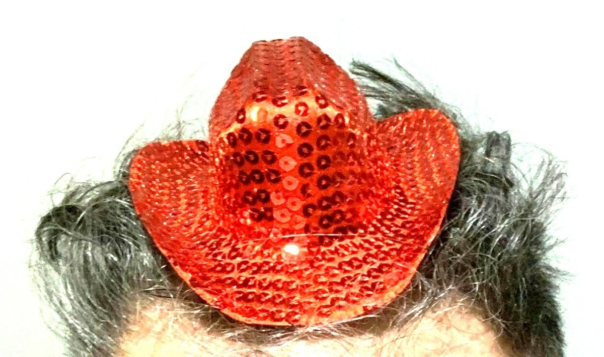 RED MINI COWBOY HAT Sequins Clip On Cowgirl Costume Cap 
