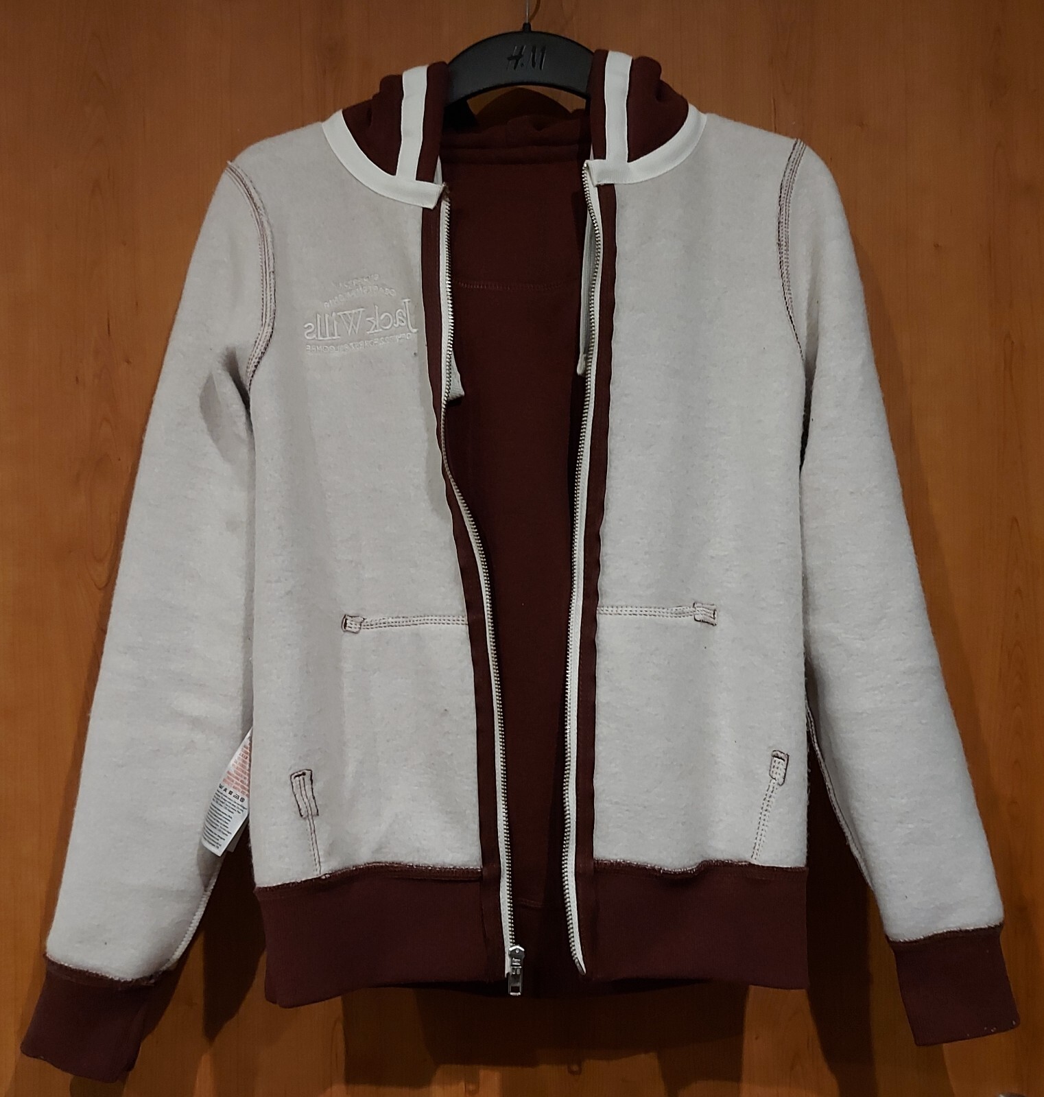 Jack Wills Women's Hunston Graphic Logo Full Zip Hoodie Size UK 8 XS Damson Red image 5