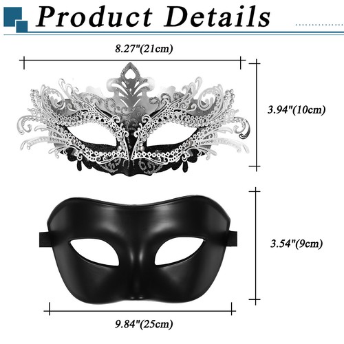 Couple 2PCS Masquerade Venetian Masks Costume Ball Wedding Mardi Gras Prom Mask - Picture 2 of 12