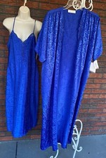 Vintage Dead Stock 2 Piece Extra Small Blue Nightgown Robe Spaghetti Strap NWT