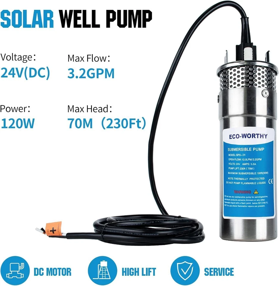 24V Solar Well Water Pump Kit 100W Solar Panels 50AH Lithium Battery Controller - Image 3 of 4