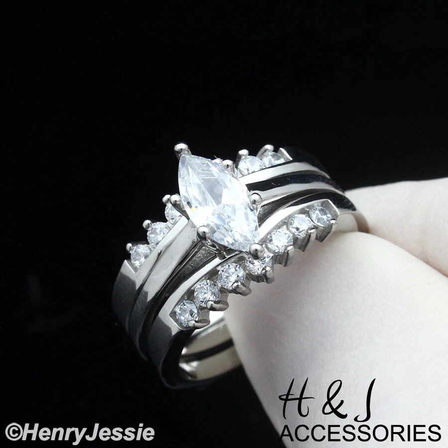 Комплекты женских обручальных колец из нержавеющей стали серебра 1,65 карата в форме маркиза с фианитами*AR59 - Изображение 2 из 4