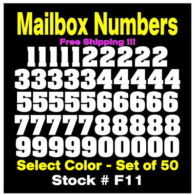 MAILBOX NUMBER Vinyl Decals Set of 50 Numbers SIZES 1/2'' up to 4'' STK# F11