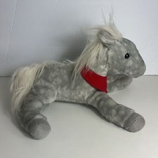 Gray and Red Stuffed Wolf Toy with Floppy Limbs