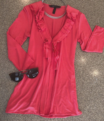 BCBG Hot Pink Ruffled V-Neck 3/4 Sleeve Knit Top XS | eBay