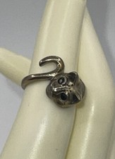 Vintage Kabana plata esterlina 925 gato zafiro negro? anillo ojos talla 4.75