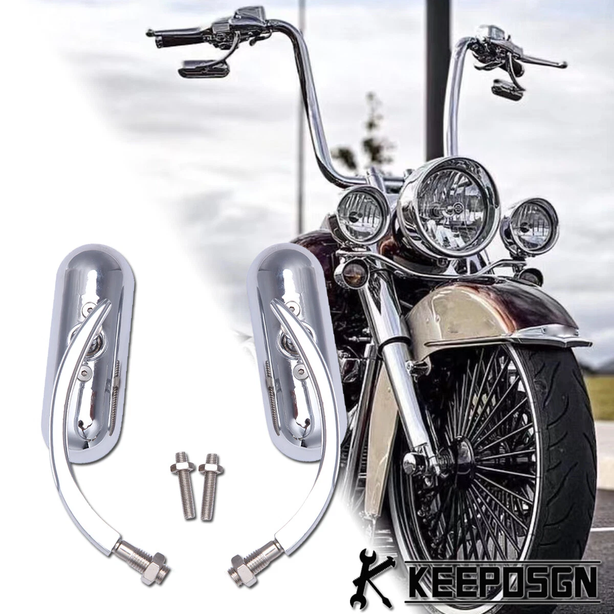 2x Chrome Motorcycle Mirrors For Harley Heritage Softail Road King Street Glide