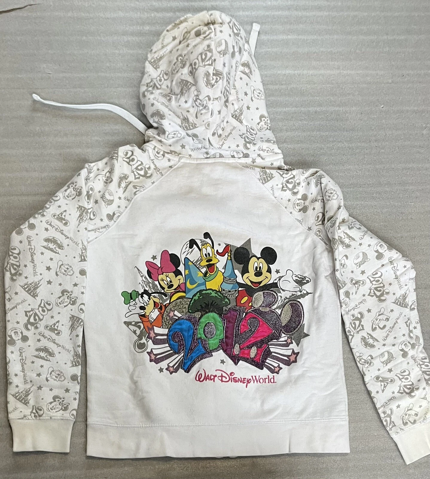 OFF WHITE Felpa con cappuccio e zip ricamata Disney Parks 2012 (donna piccola)