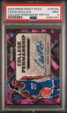 PSA 9 - CASON WALLACE #/75 Auto - 2023 Prizm DP College RC Penmanship PURPLE ICE