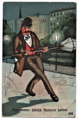 old joke postcard, only always keep nice balance, expired 1912