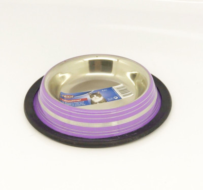 2 x Katzen Kätzchen Napf Lilic / Lila Streifen 15 cm klein flach Welpennapf SALE