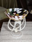 Vtg 7" Jozefina Krosno Blown Art Glass Confetti Splatter Glass Candy Dish Bowl