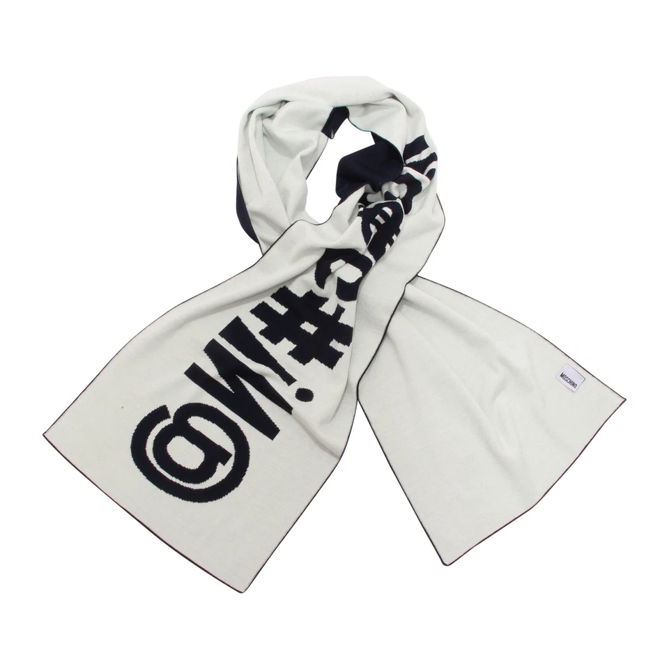 8684AQ sciarpa uomo MOSCHINO 男士羊毛混纺围巾 蓝色/白色 — 第 2/4 张图片
