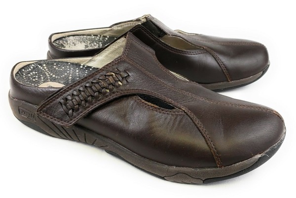 Propet Rejuve Brown Leather Slip On Open Heel Mules Shoes Women's 7.5 N(AA)