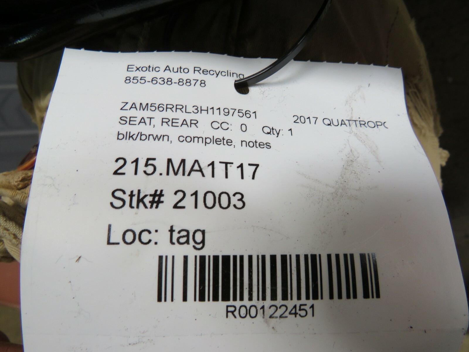 Maserati Quattroporte, Complete Rear Seat, Black/Brown, Used