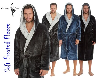 MICHAEL PAUL MENS SOFT&COZY LUXURY HOODED FLEECE DRESSING GOWN BATHROBE ROBE SIZES M - 5XL