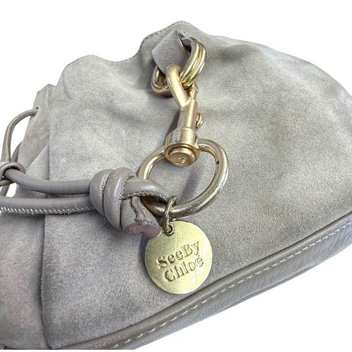 See By Chloe Tony Bucket Bag Medium Suede Motty Gray Black Strap Shoulder Bag - Picture 11 of 13