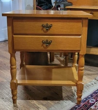 Cute Wood Side End Table Stand 2 Drawer Bedroom Living Room Solid Den Accent