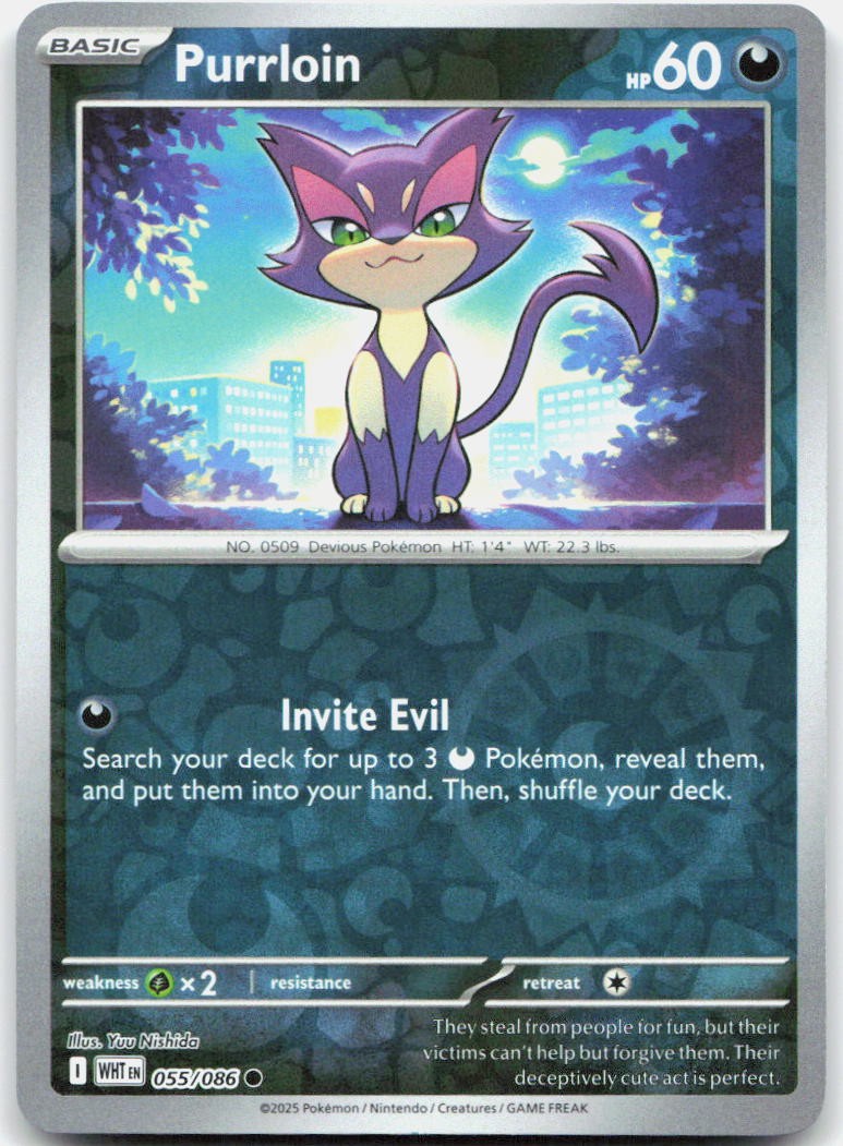 Purrloin 055/086 SV White Flare Reverse Holo C NM Pokémon — English