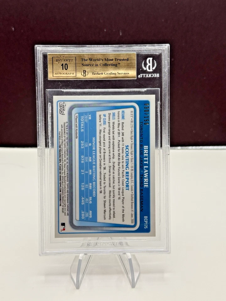 2011 Bowman Chrome Brett Lawrie Prospect Blue Refractor /150 BGS 9.5 10 Auto Gem - Image 2 of 3