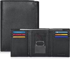Mens Real Leather Trifold Wallet RFID Blocking Slim ID Window Front Pocket