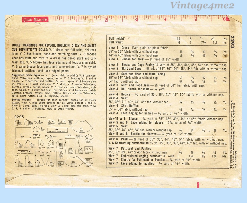 🧵 V4me2 Outlet 1950s Simplicity 2293 Vintage 18