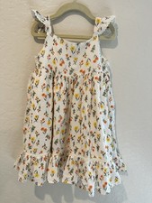 Tahari Girls 5T Sleeveless Dress Cotton Floral Print Crocheted Detail Trim