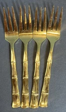 Supreme Cutlery Set of Four (4) Salad Forks Gold Tone Bamboo Handle Japan