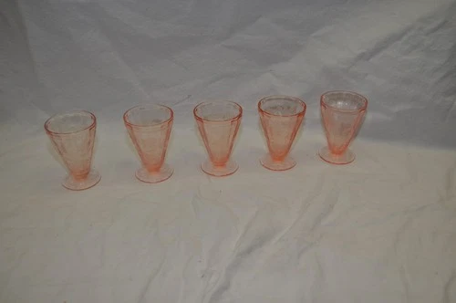 Jeannette Floral Poinsettia Depression Glass Pink Footed Juice Tumbler 5 oz. 4"