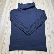 Donna Karan New York Women's Cashmere Blue Ribbed Turtleneck Sweater Size Medium