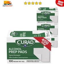 Curad Alcohol Prep Pads Swabs Wipes - 4Box 400 Counts Isopropyl Wipes Thick Pad.