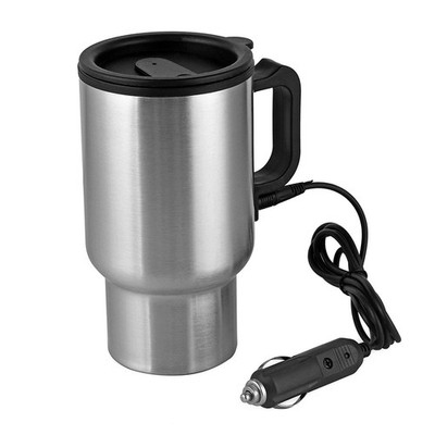 12V Car Heating Cup Heated Mug 450ml Stainless Steel Travel Electric Coffee