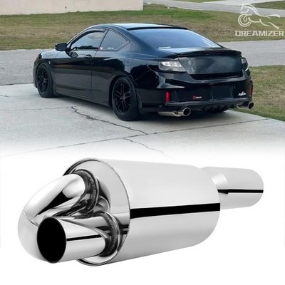 JDM Twin Loop Exhaust Muffler 2.5'' Inlet 4.0'' Tip Chrome For Honda Accord Sport 