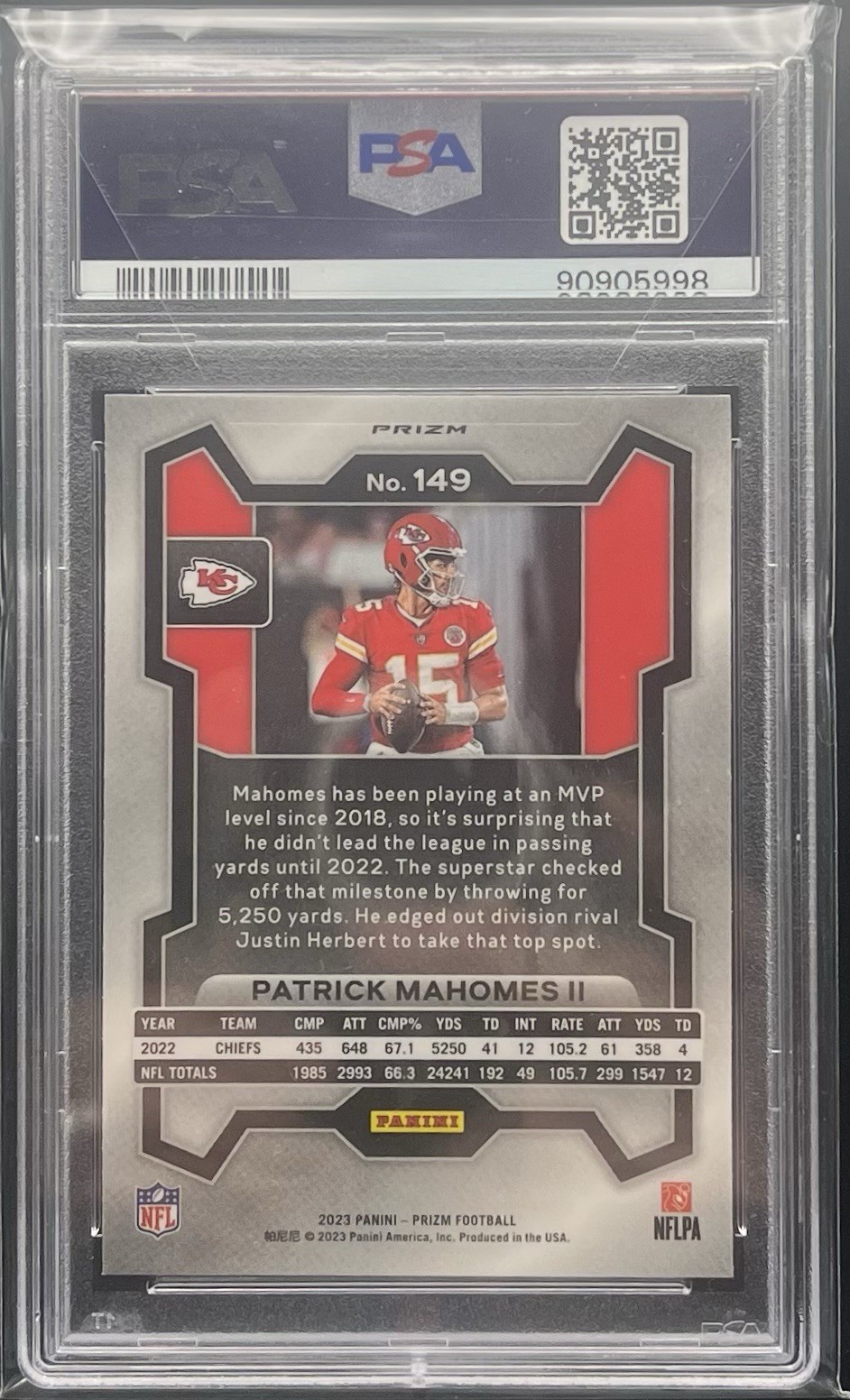 Patrick Mahomes 2023 Panini Prizm Purple Pulsar #149 | PSA 10 | POP 29! view 2