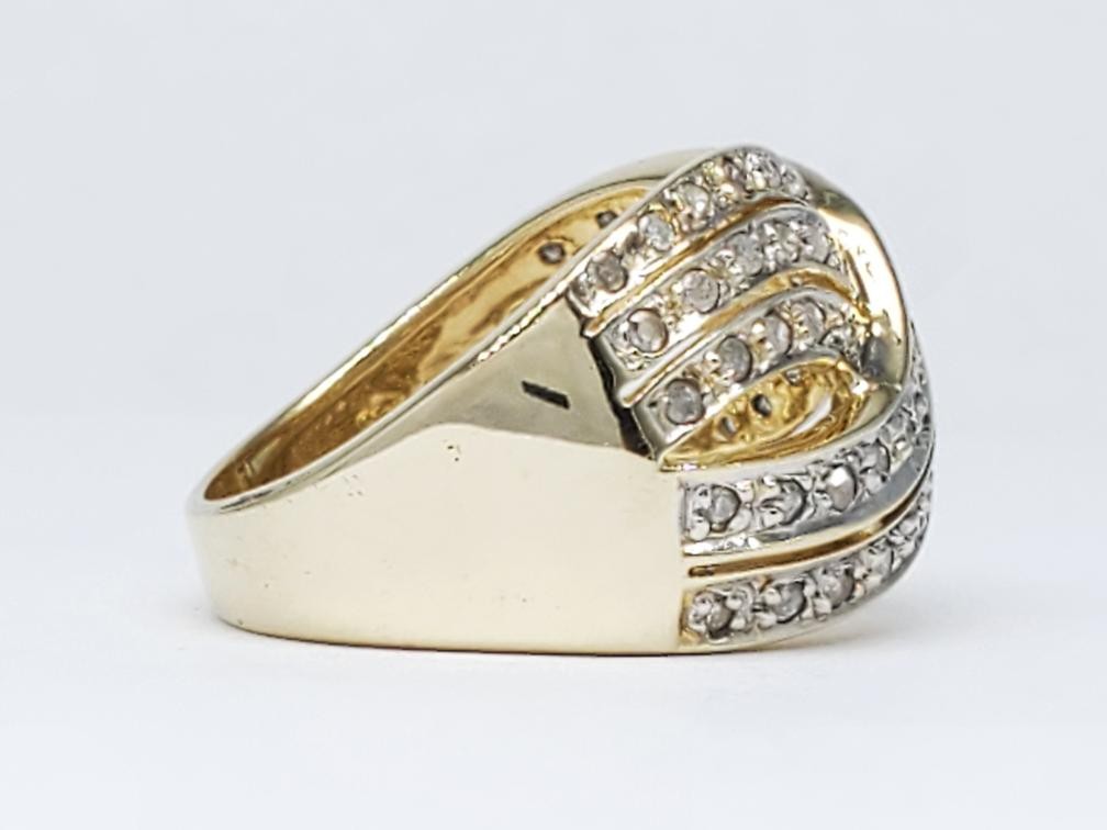 14K Solid Yellow Gold Diamond Crossover Cluster R… - image 3