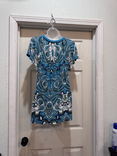 Apt. 9 Womens Size Large Damask Paisley Stretch Midi Blouse Braided Collar - Picture 3 of 8
