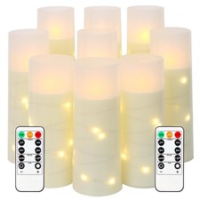9 Pcs Flameless LED Candles with Remote  Timer, Matte Acrylic Pillars, Realisti