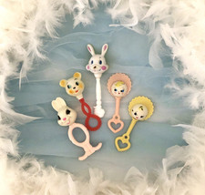 5 Vtg.Baby Rattles.60's Nursery Decor.Collectible.Nostalgic.Baby Shower